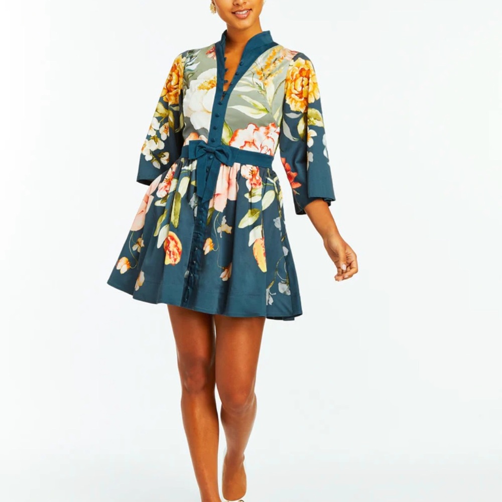 NWT Mestiza New York Carmen Mini Dress Navy Garden Ombre Floral